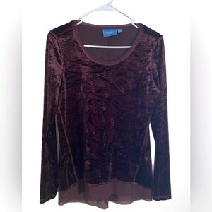 Vera Wang Crushed Velvet Long Sleeve Flowy Top Small Brown Whimsigoth Fairy Y2K